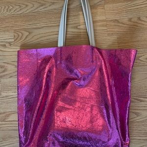 Hot pink sparkly metallic tote bag!